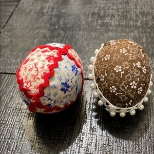 2 Vintage Fabric Decorated Easter Eggs!